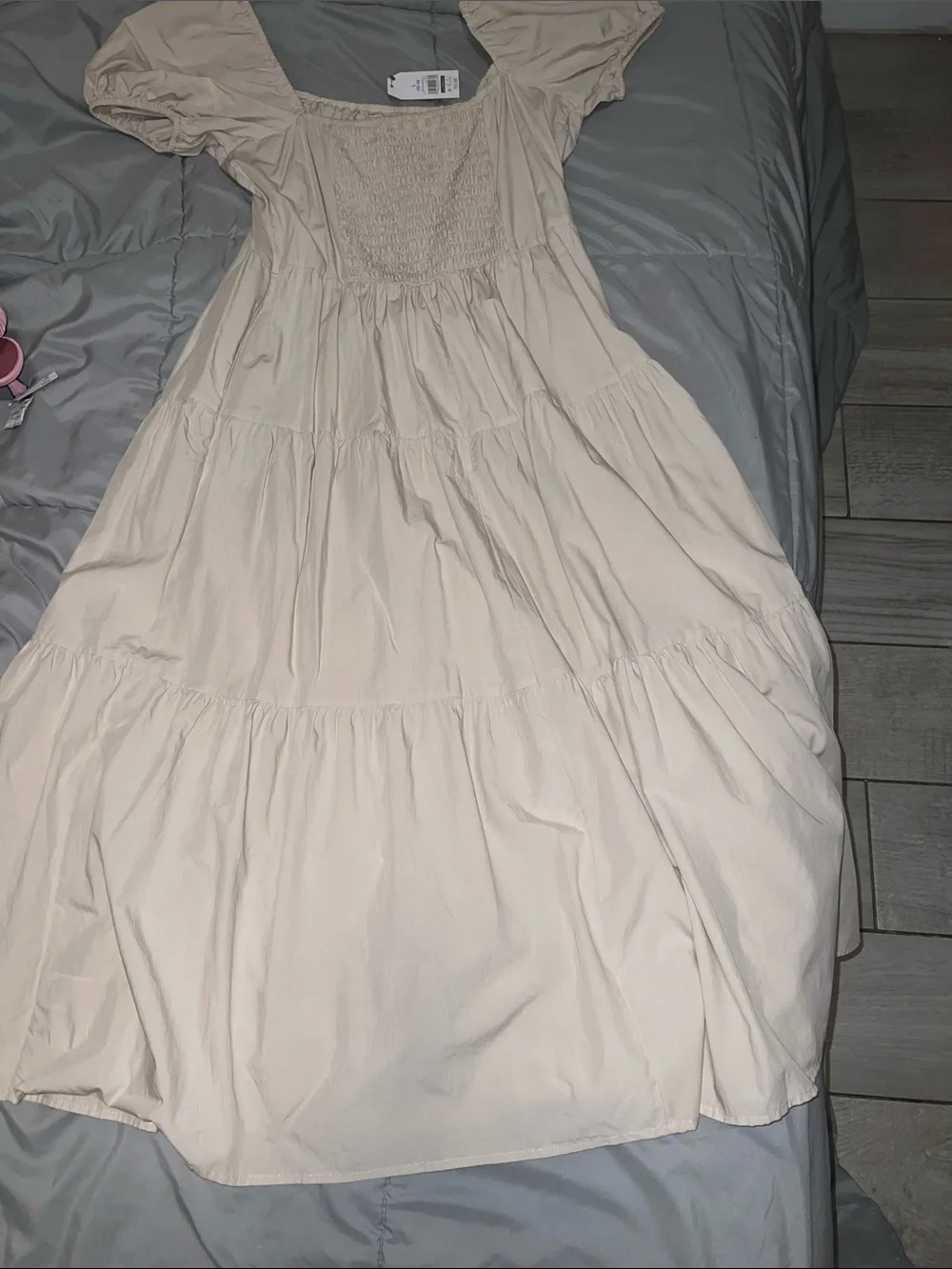 Time and TRU Beige Puff Sleeve Button Front Dress - Picture 5 of 6
